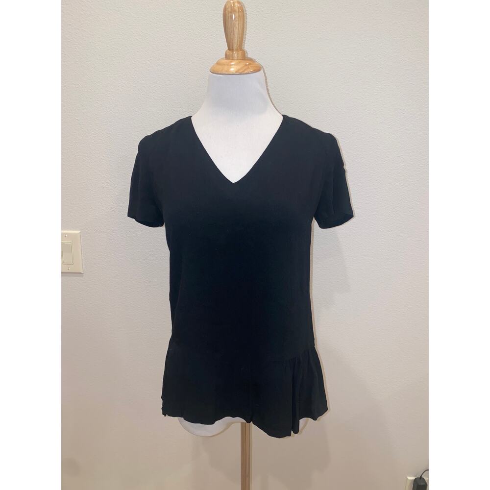 Sandro Blouse S/S Peplum Zip Back V Neck Size 1 (Small)